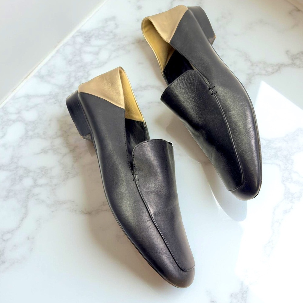 1. State Women's Black and Gold Leather Flats Size 7.5